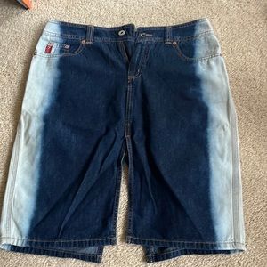 long shorts with bleach pattern